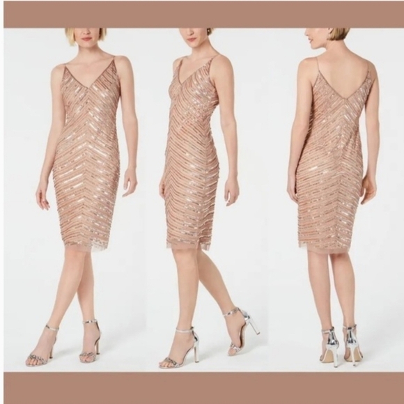 Adrianna Papell Dresses & Skirts - Adrianna Papell Rose Gold Sequin Midi Dress
